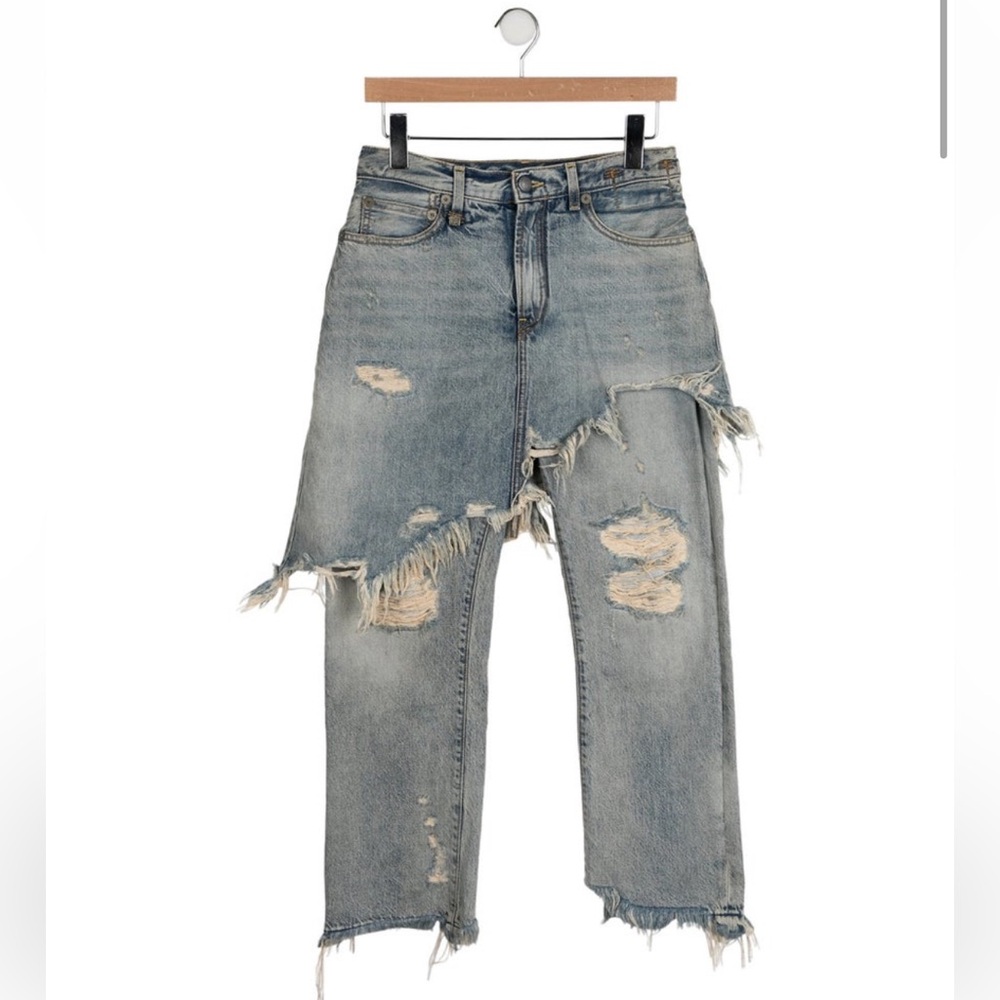 R13 Women Straight Leg Distressed Light Blue Jeans